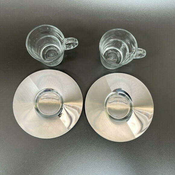 Nestle Nespresso View Expresso Cups and Saucers 2 Sets Glass Stainless Steel - Picture 5 of 10